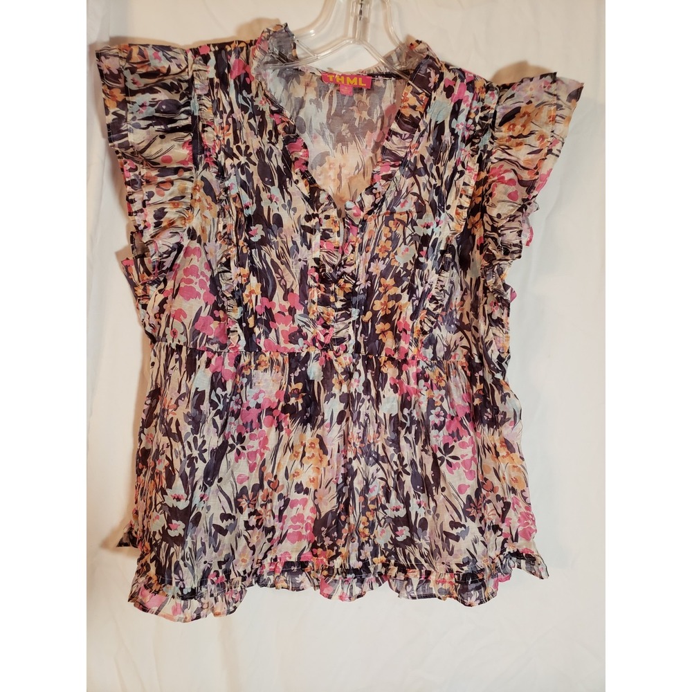 Women's THML Multicolor Floral Short Sleeve Top Size M